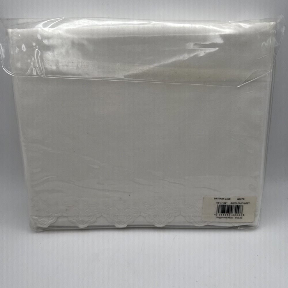 Ralph Lauren QUEEN Flat Sheet BRITTANY Lace White Scallop Embroidered Vtg 90s - Picture 4 of 6